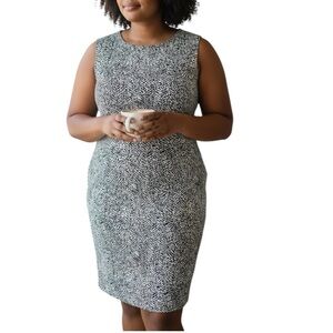 Lands End Black White Abstract Print Dress Size 18 New